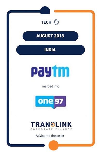 TRANSLINK ACTED AS ADVISOR TO PAYTM ON MERGER TO ONE97