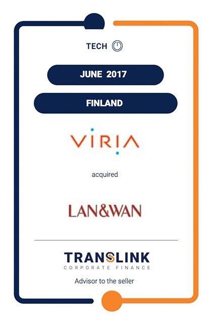 TRANSLINK ADVISES NORDIC LAN & WAN COMMUNICATION OY ON SALE TO VIRIA