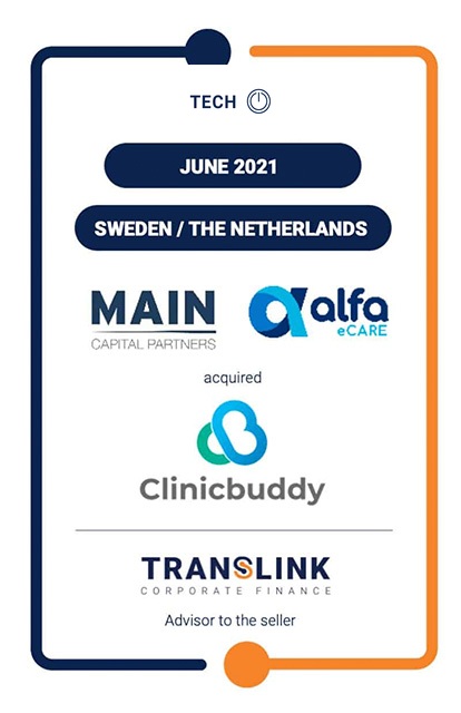 TRANSLINK HAS ADVISED CLINICBUDDY, A FAST-GROWING SAAS-ENABLED EHEALTH PROVIDER IN SWEDEN, ON ITS SALE TO MAIN CAPITAL