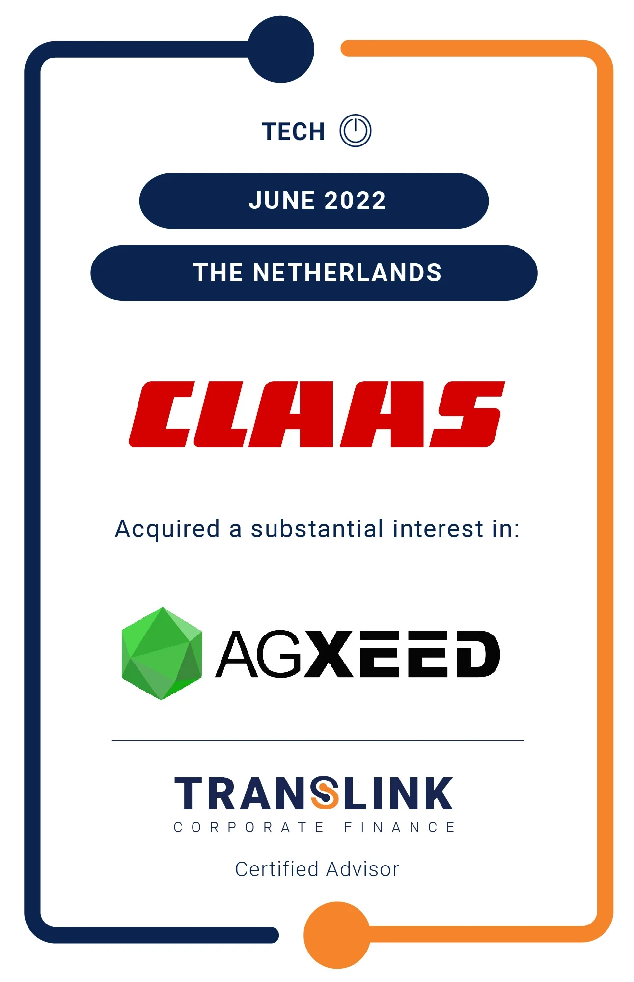 Translink Corporate Finance acted as the exclusive advisor to AGXEED on the investment by Claas