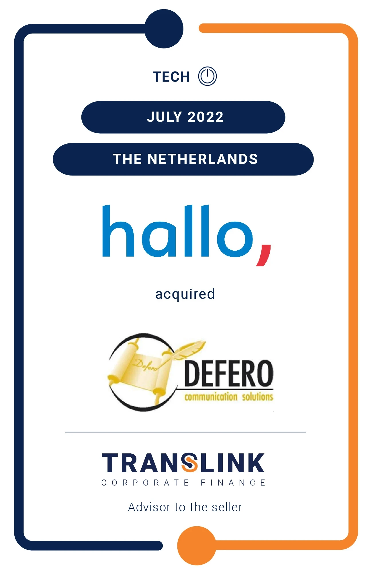 Translink Corporate Finance acted as the advisor to Defero Communication Technology on the sale to Hallo
