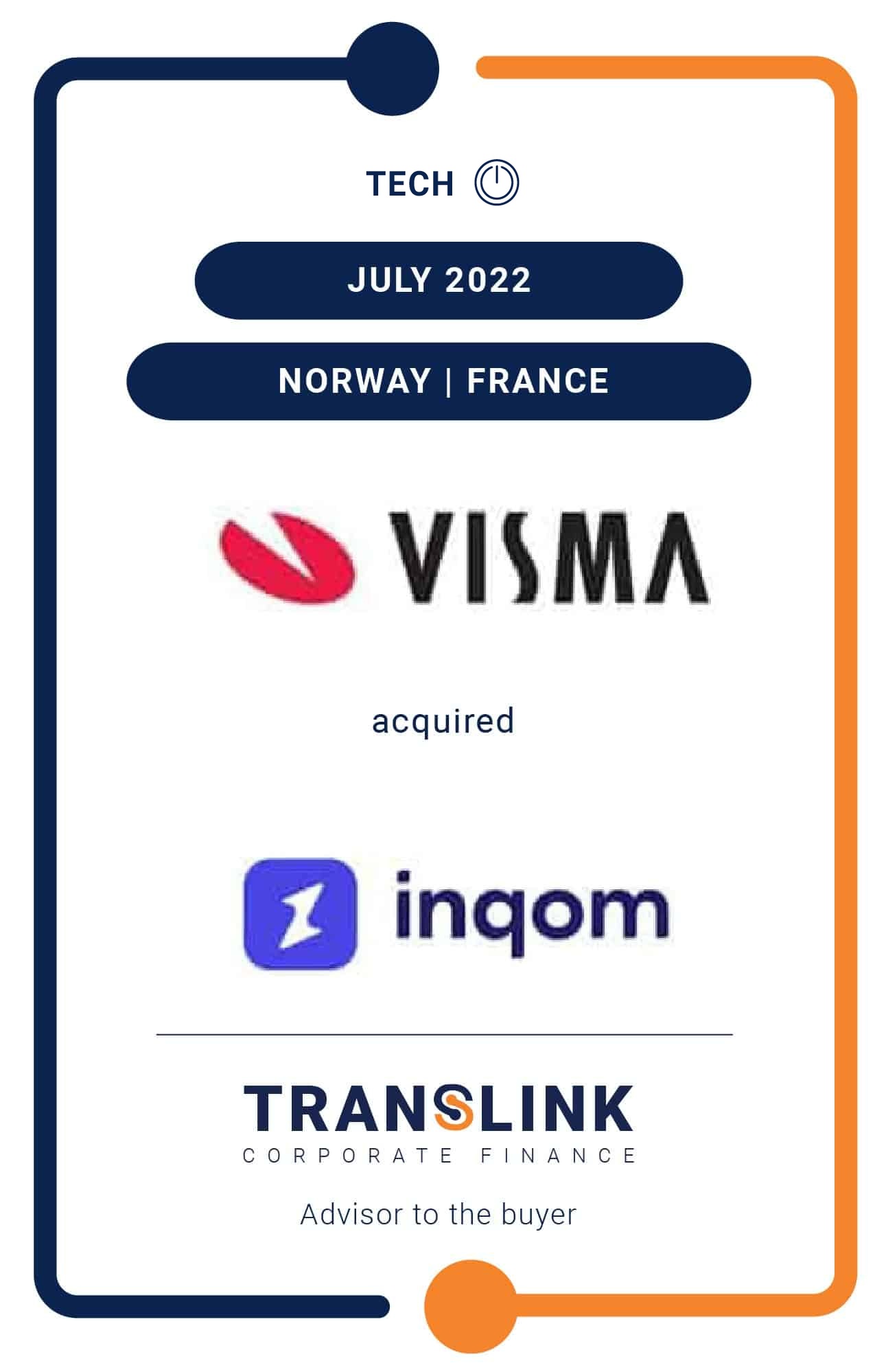 Translink Corporate Finance advised Visma on the acquisition of Inqom