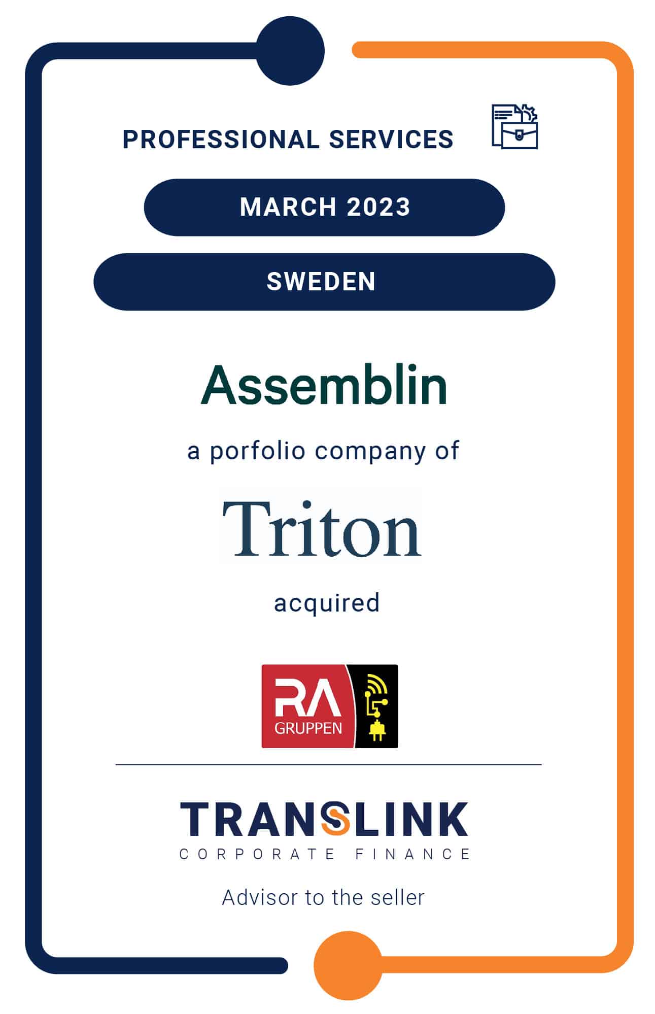 Translink Acted As The Exclusive Advisor To RA Gruppen On The Sale To Assemblin