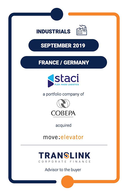 TRANSLINK ACTED AS FINANCIAL ADVISOR TO STACI IN THE ACQUISITION OF MOVE ELEVATOR GMBH & CO. KG IN GERMANY