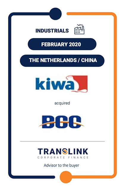 Translink acted as a financial advisor to Kiwa NV, from the Netherlands on the acquisition of BCC Inc, in China