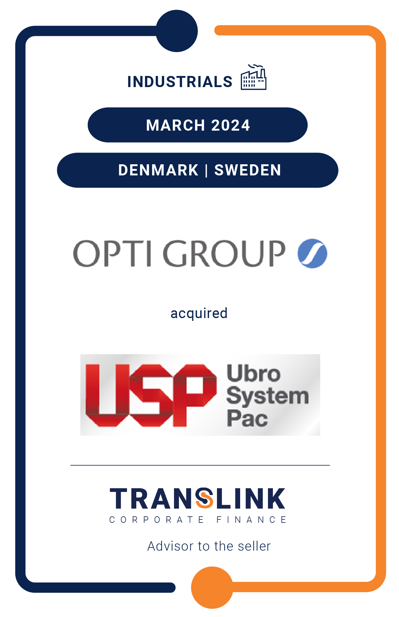 Translink Corporate Finance Acted As An Advisor To The Shareholders Of Ubro SystemPac A/S On The Sale To OptiGroup