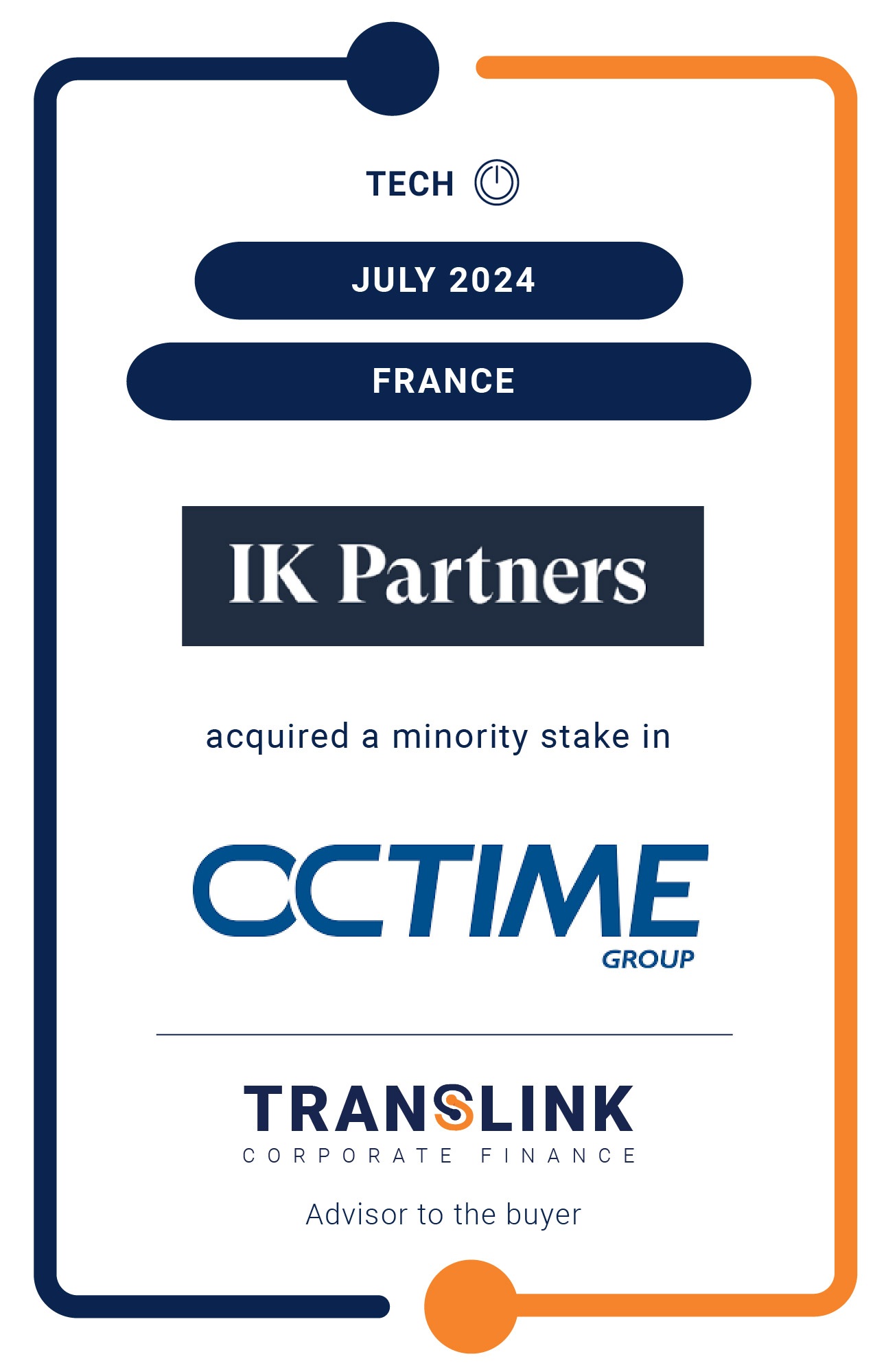 Translink Corporate Finance acted as the advisor to IK Partners on the acquisition of a minority stake in OCTIME Group