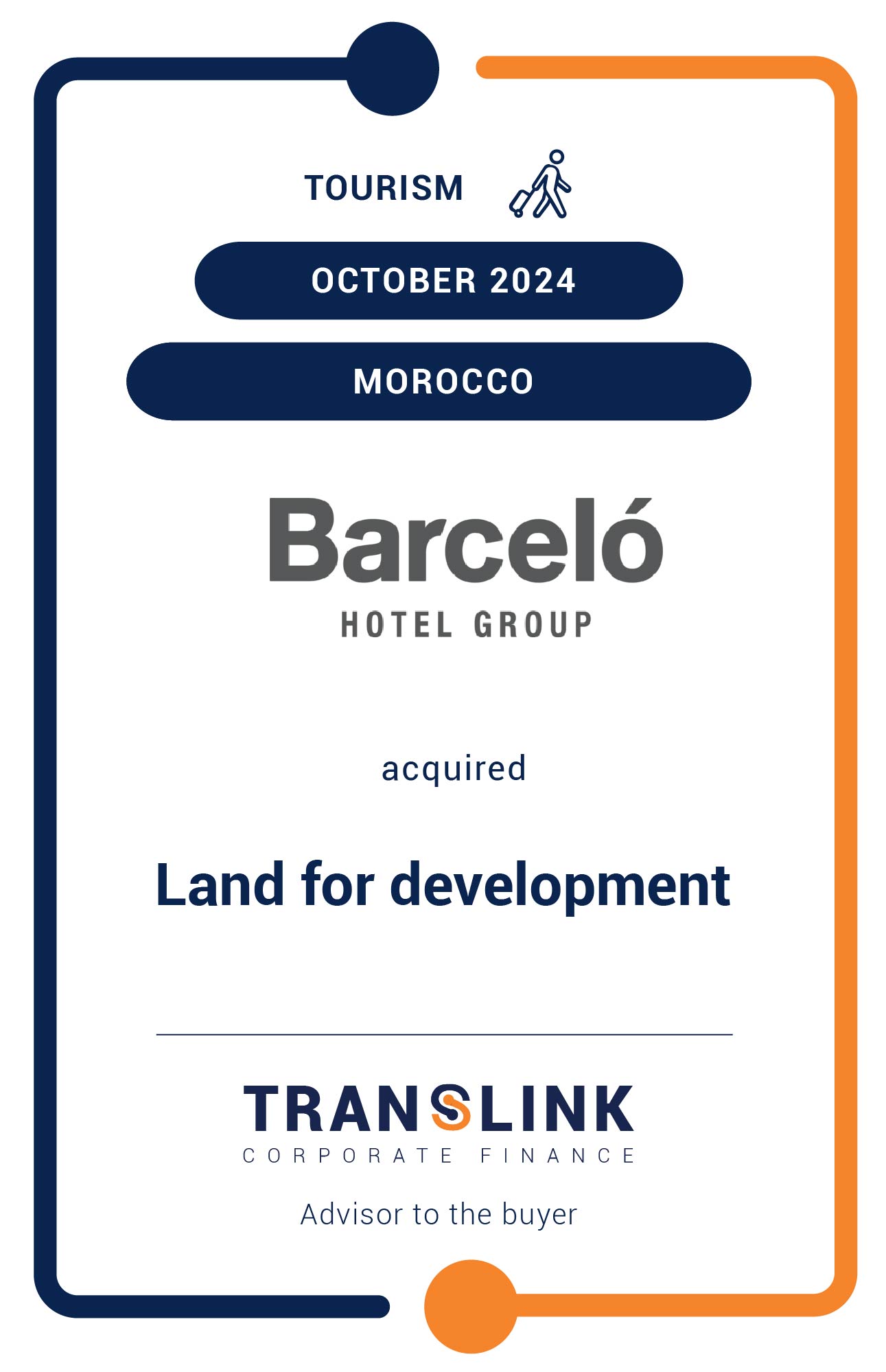 Translink Corporate Finance acted as the advisor to Barceló on the acquisition of land for development