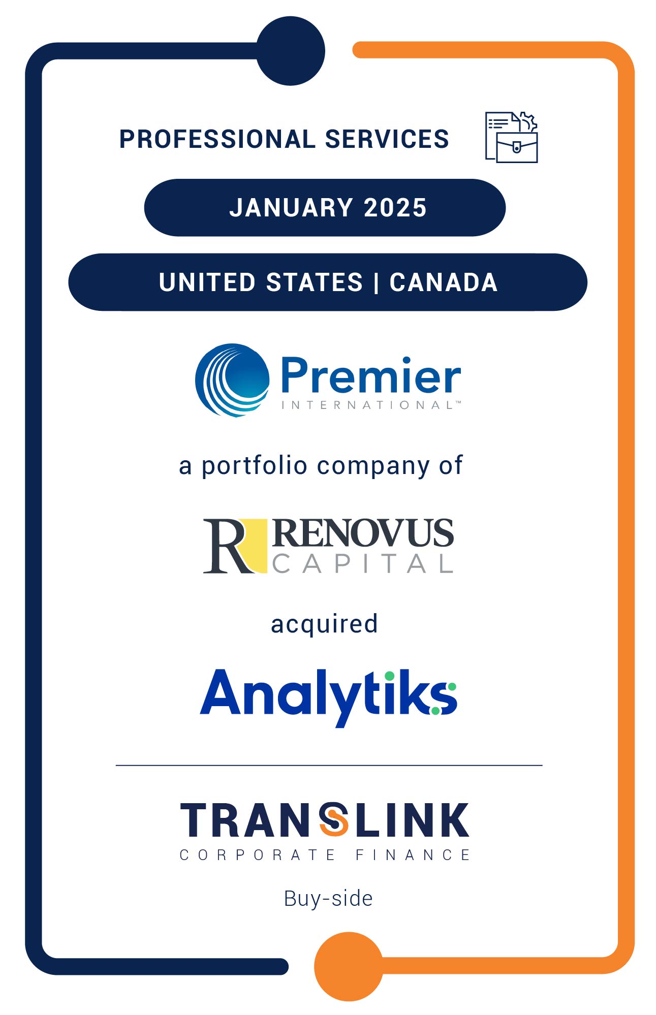 Translink’s US partner, Dinan & Company, initiated the acquisition of Analytiks by Premier International Enterprises, a portfolio company of Renovus Capital Partners