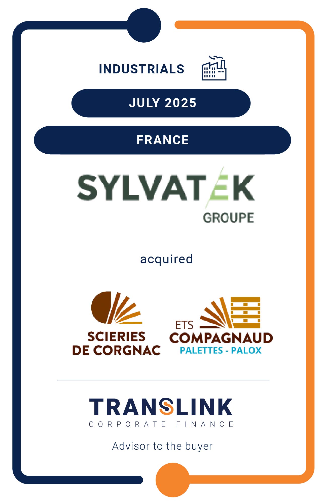 Translink Corporate Finance acted as the advisor to Groupe Sylvatek on the acquisition of Scieries de Corgnac and Établissements Compagnaud