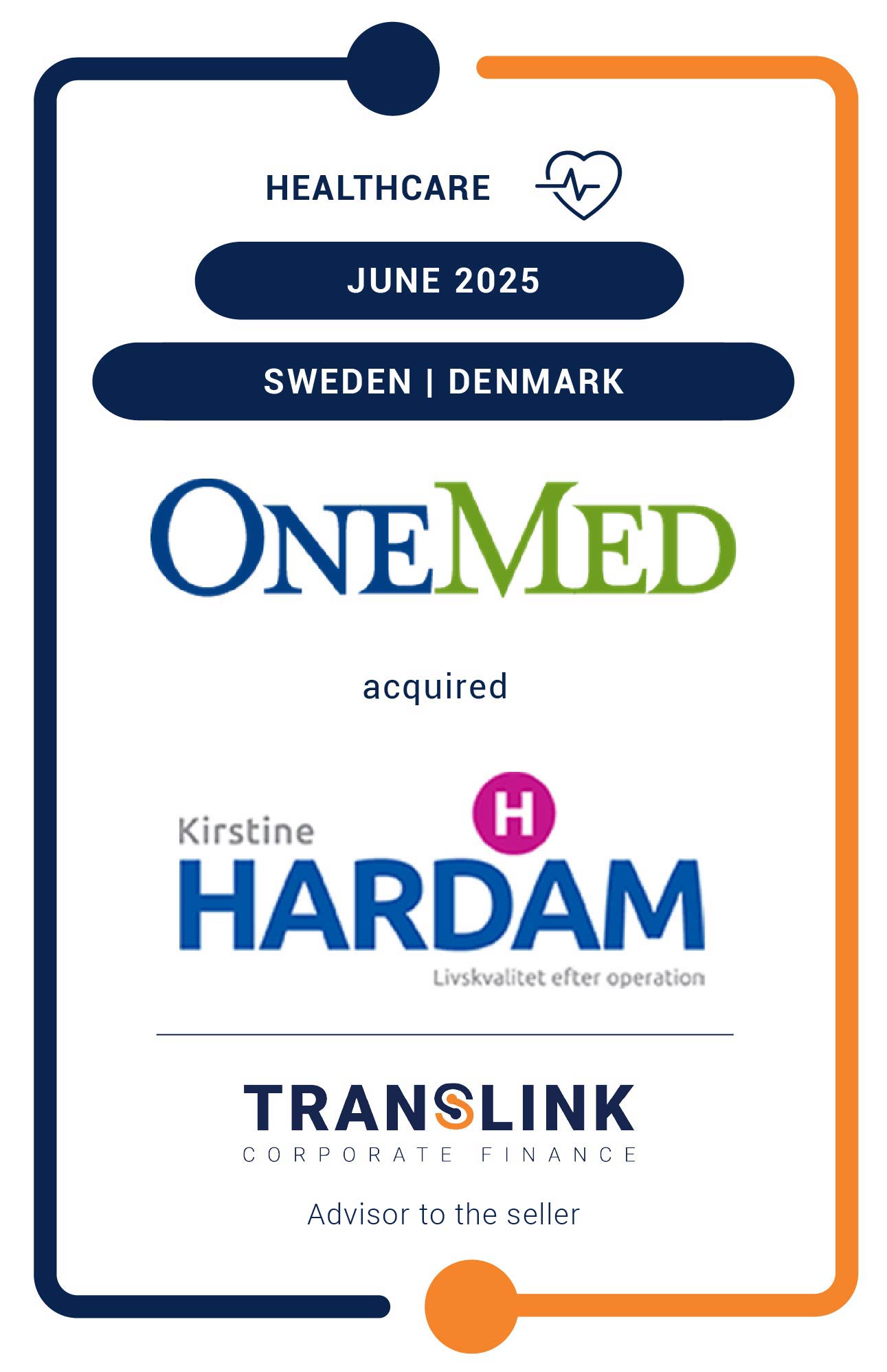 Translink Corporate Finance acted as the advisor to the owners of Kirstine Hardam, KMT/Hollister (US) in the sale to OneMed