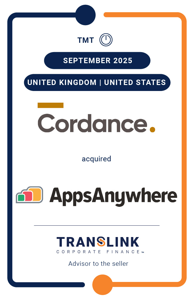 Translink Corporate Finance acted as the advisor to Software2 Holdings, the parent company of AppsAnywhere, on its investment from Cordance