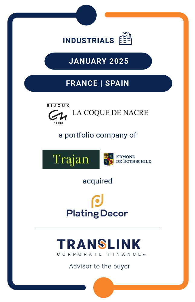 Translink Corporate Finance acted as the advisor to La Coque de Nacre, a portfolio company of Trajan and Edmond De Rothchild, on its acquisition of Plating Decor