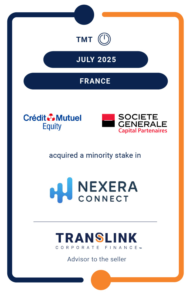 Translink Corporate Finance acted as the advisor to Nexera Connect in selling a minority stake to Crédit Mutuel Equity and Société Générale Capital Partenaires