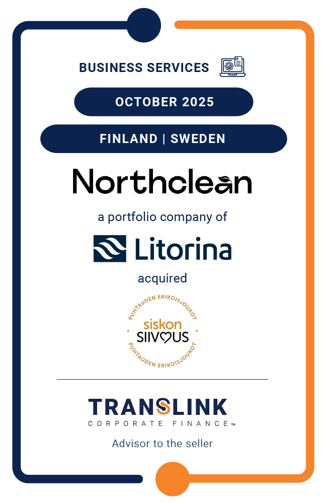 Translink Corporate Finance acted as the advisor to the shareholders of Siskon Siivous on the sale to Northclean