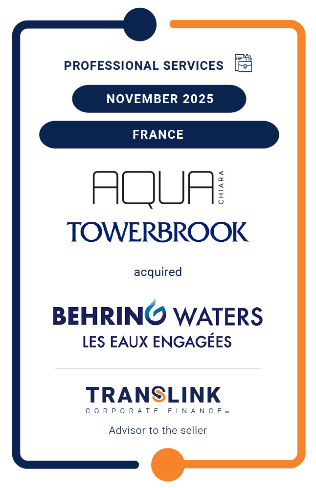 Translink Corporate Finance acted as the advisor to Behring Waters on the sale to Aquachiara & TowerBrook