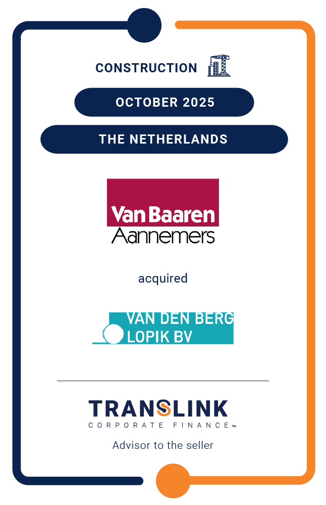 Translink Corporate Finance acted as the advisor to Van den Berg Lopik on its sale to Van Baaren Aannemers