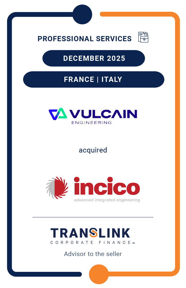 Translink Corporate Finance acted as the advisor to Incico in the sale of 51% to Vulcain Engineering Group