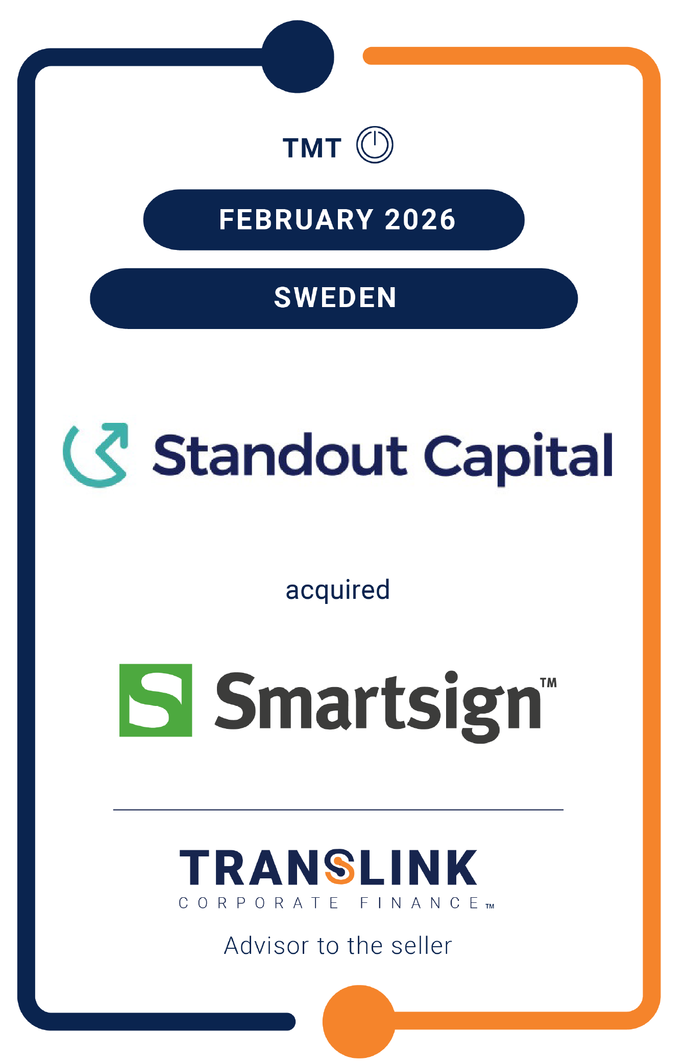 Translink Corporate Finance has acted as advisor to Smartsign in the sale to Standout Capital