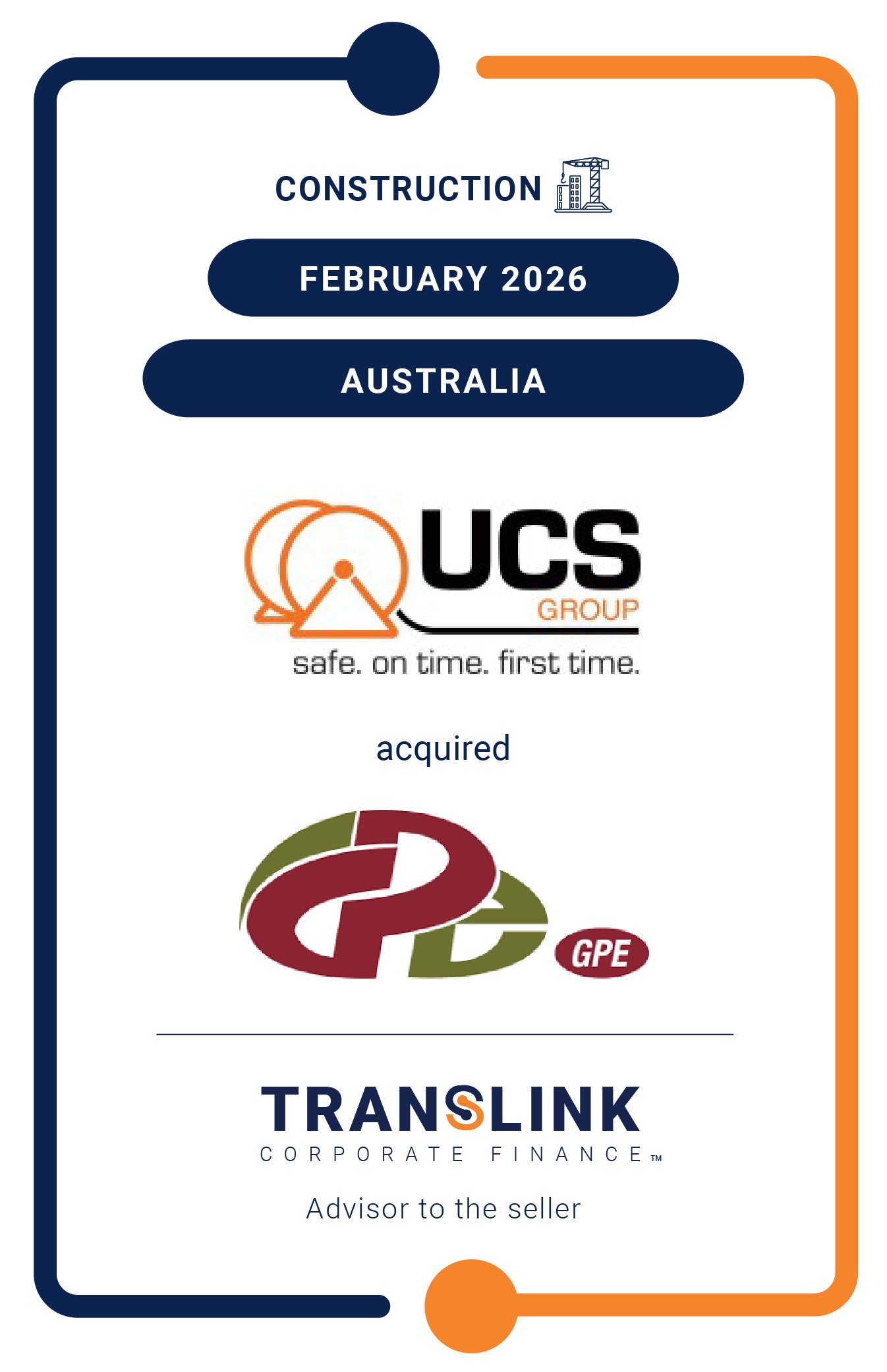 Translink CF advised GPE Electrical and Communications Contractor Pty Ltd on the sale of their business to UCS Group