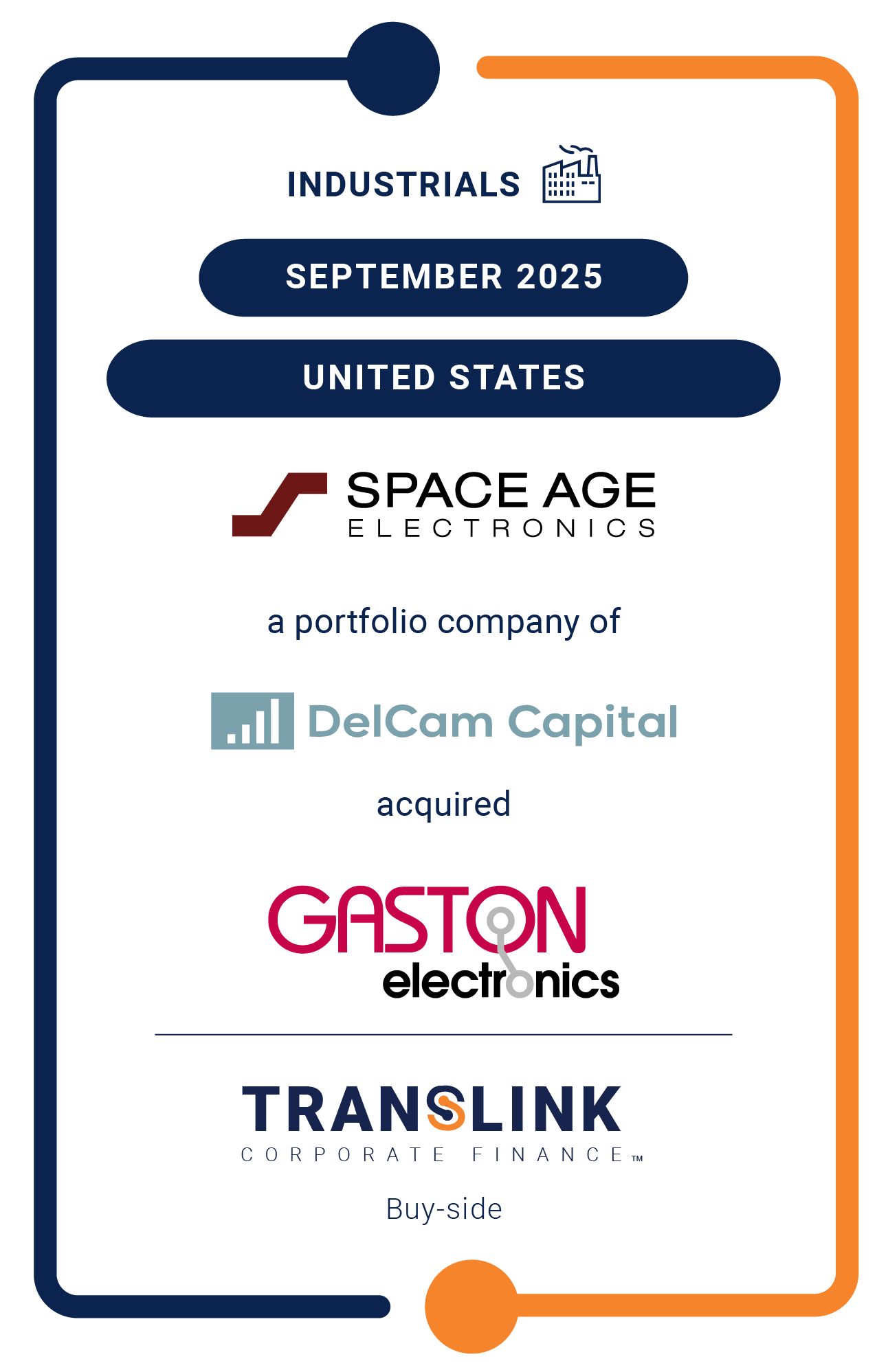 Translink CF’s US partner, Dinan & Company initiated the acquisition of Gaston Electronics by Space Age Electronics, a portfolio company of DelCam Capital