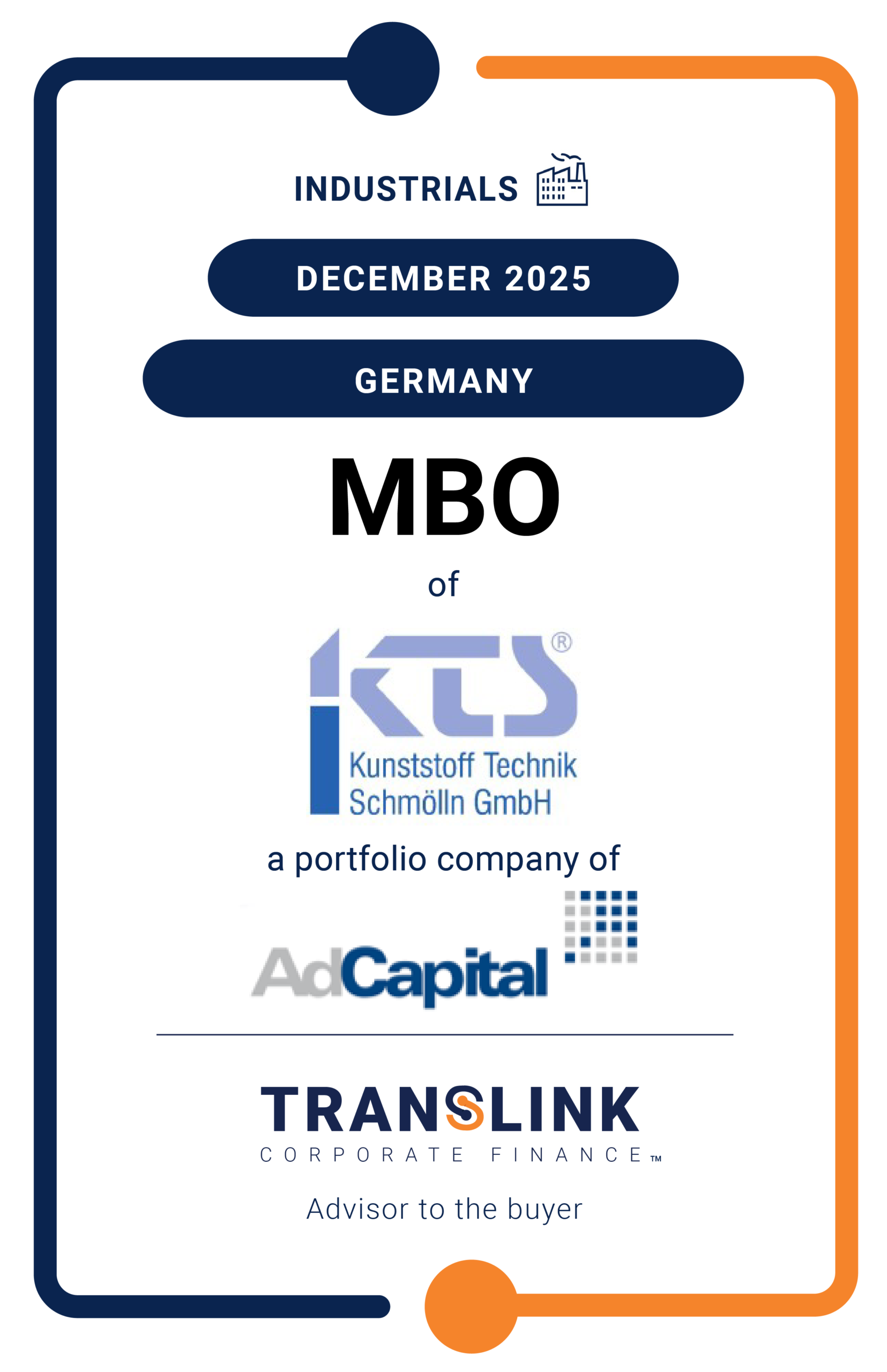 Translink Corporate Finance advised the managing director of KTS Kunststoff Technik Schmölln on a management buy-out