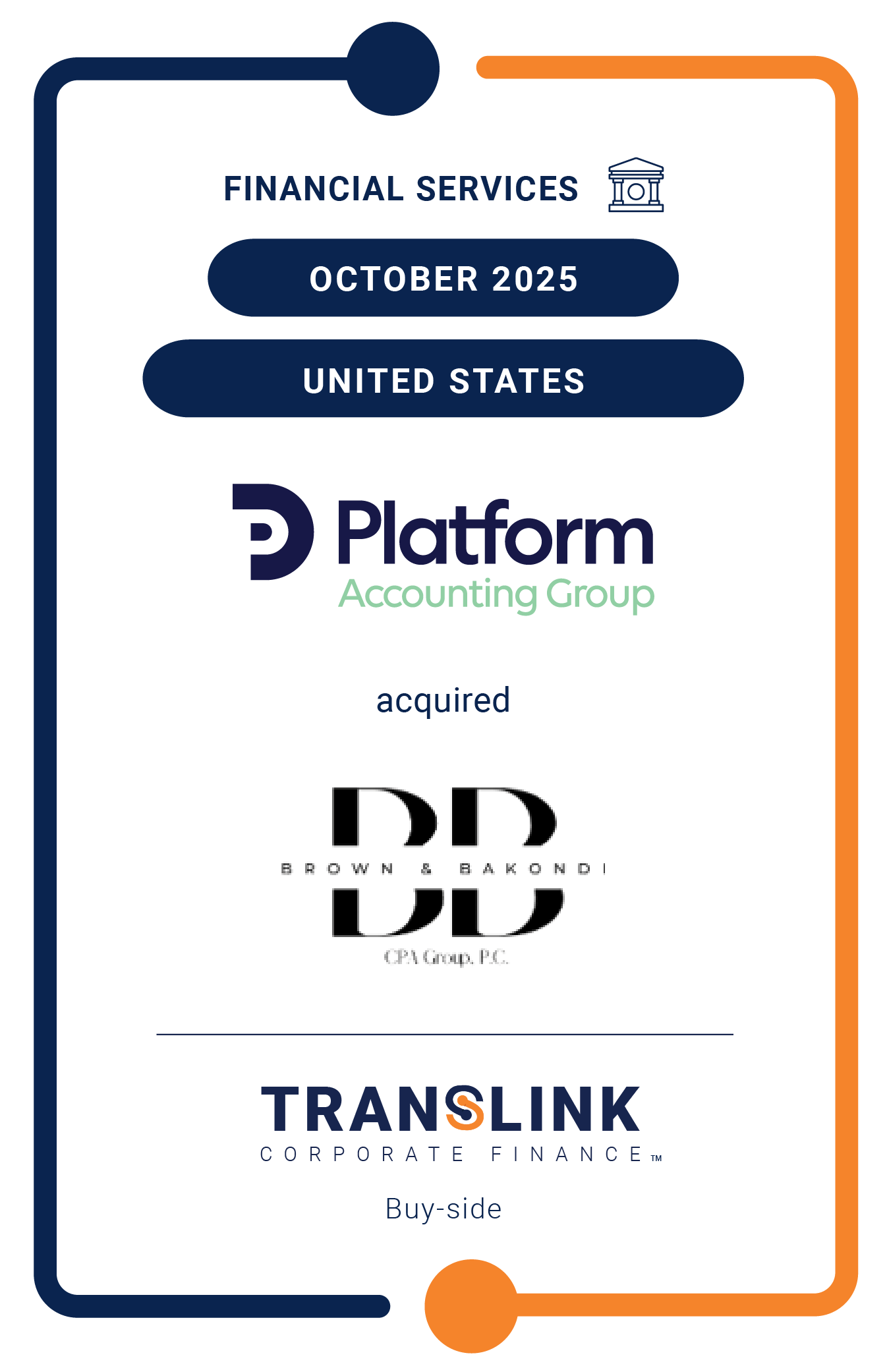 Translink CF’s US partner, Dinan Capital Advisors, initiated the acquisition of Brown & Bakondi CPA Group by Platform Accounting Group
