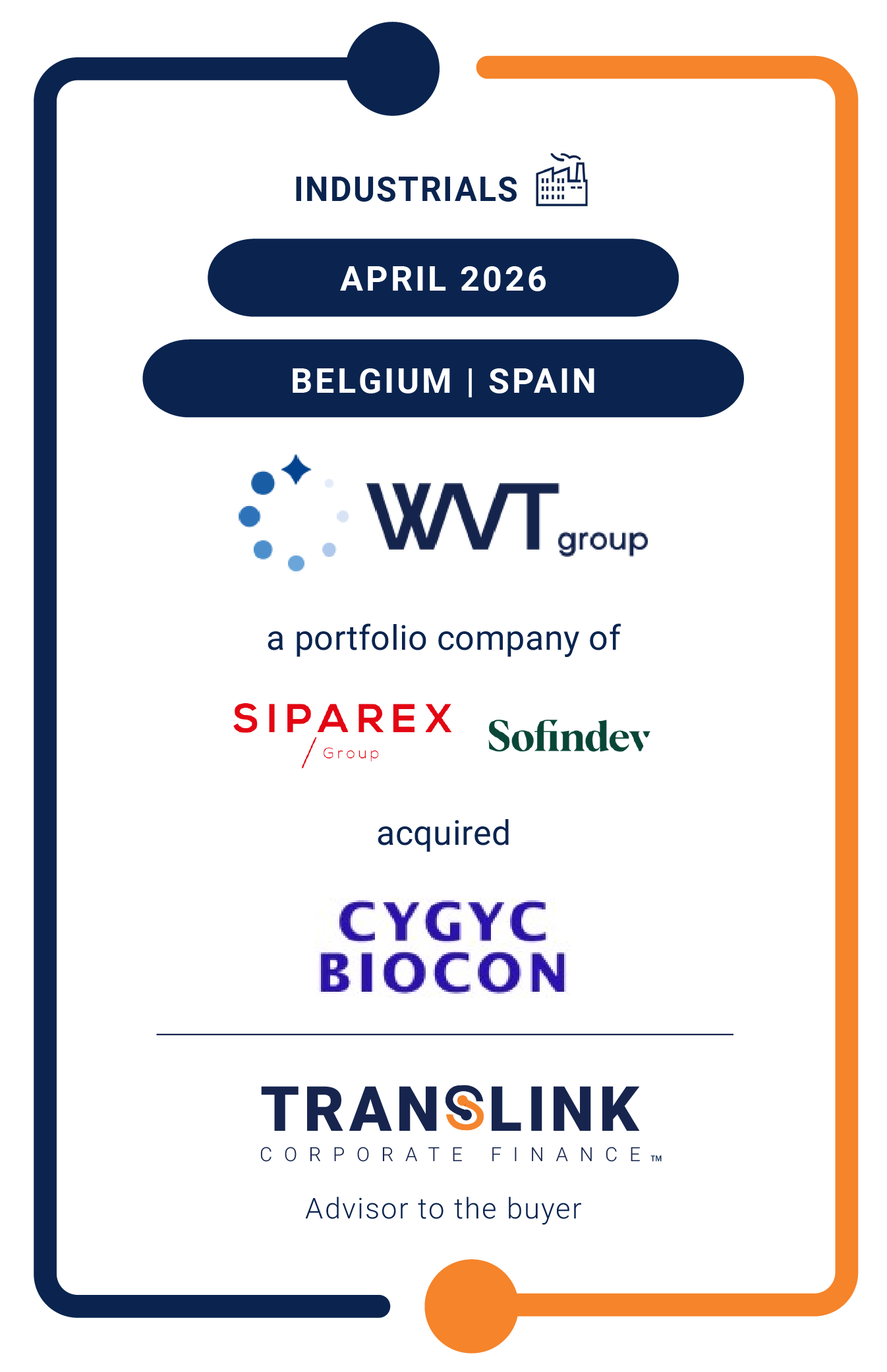Translink Corporate Finance advised WVT Group on its acquisition of CYGYC BIOCON
