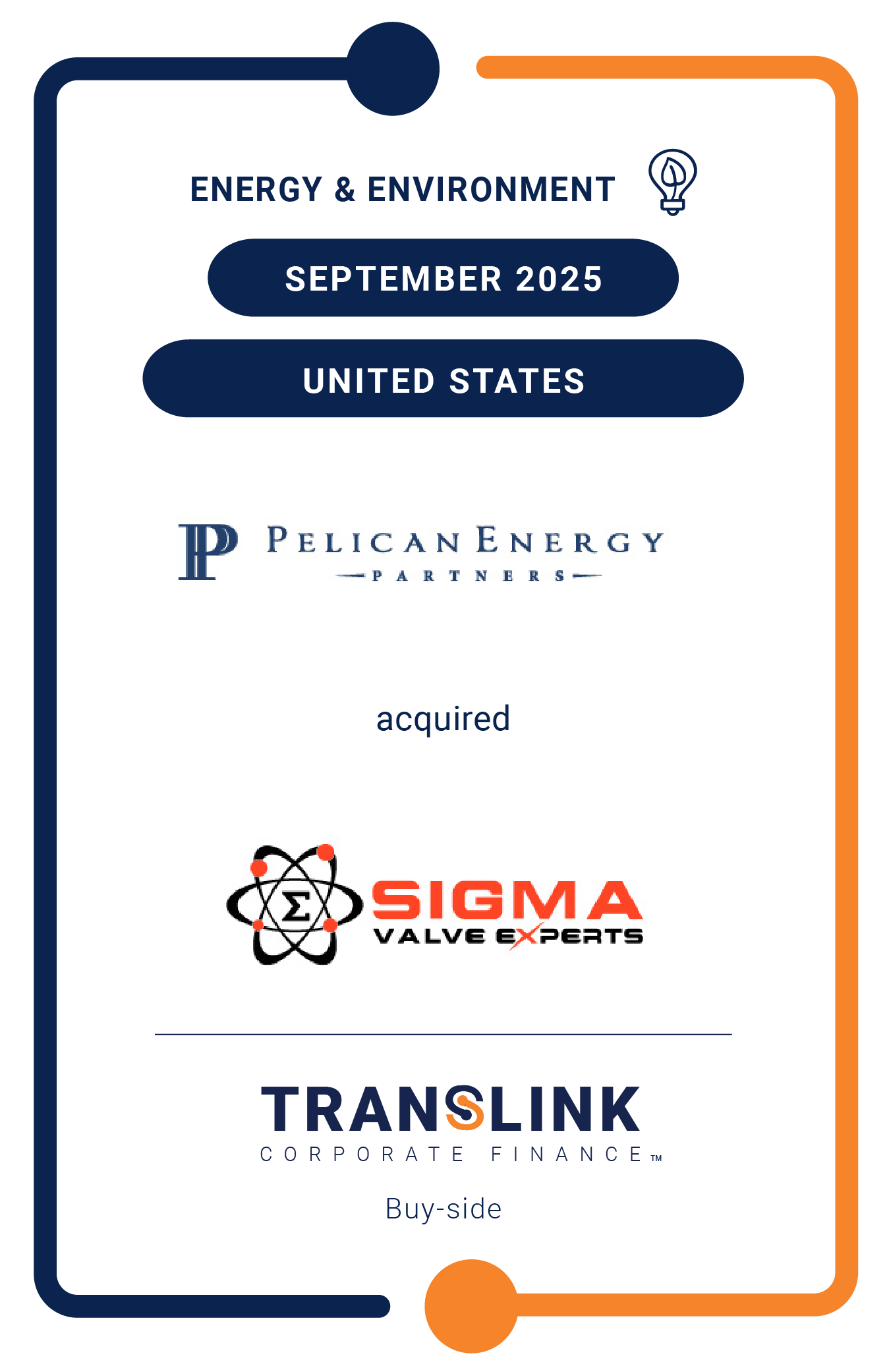 Translink Corporate Finance’s US Partner, Dinan & Company, initiated the acquisition of Sigma Inc. by Pelican Energy Partners LP