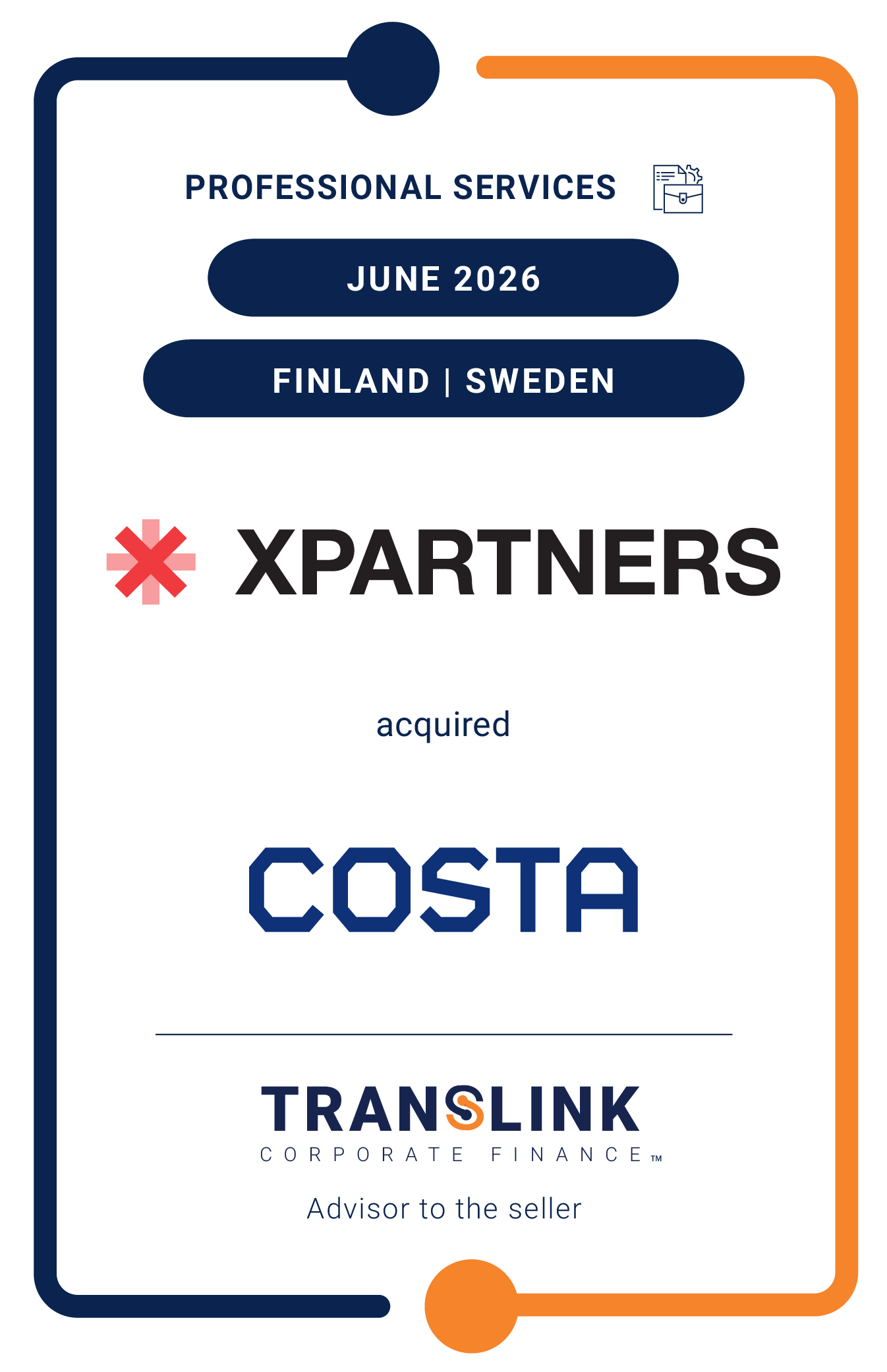 Translink Corporate Finance advised the shareholders of Costa Laskenta on its sale to XPartners Group
