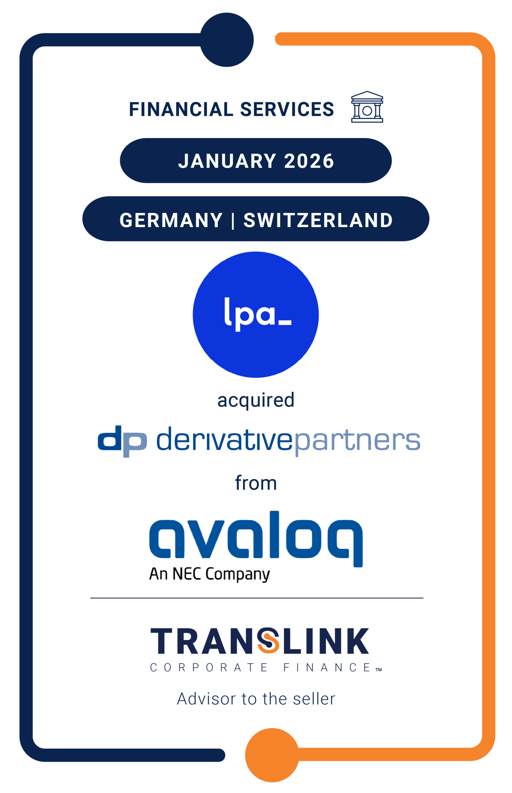 Translink Corporate Finance advised Avaloq on the sale of Derivative Partners to LPA