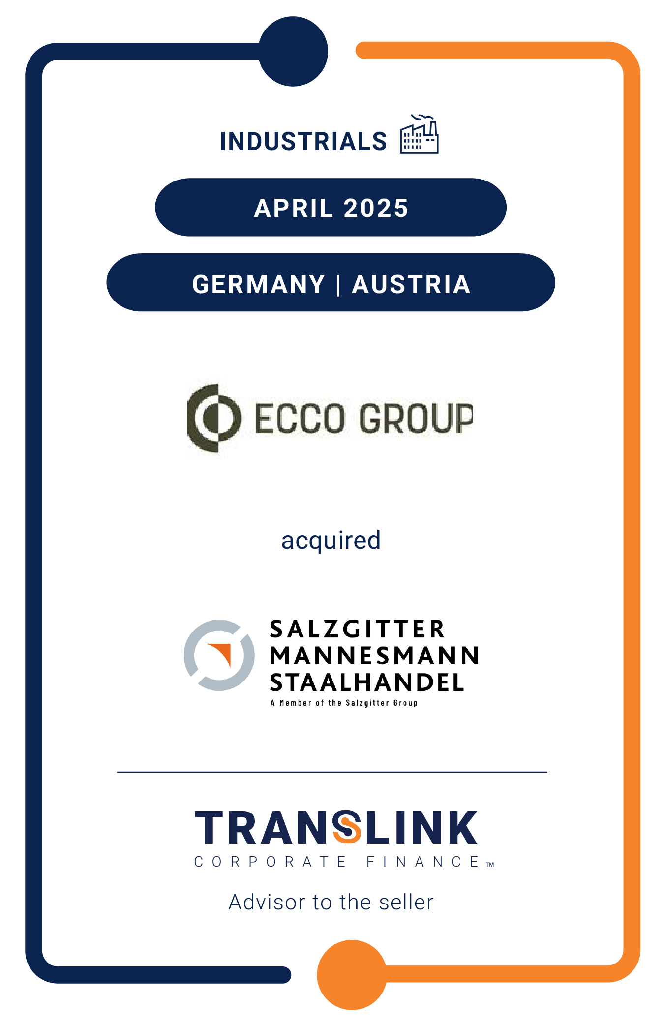 Translink Corporate Finance advised Salzgitter Mannesmann Stahlhandel GmbH on the sale of Salzgitter Mannesmann Stahlhandel Austria to the ECCO Group