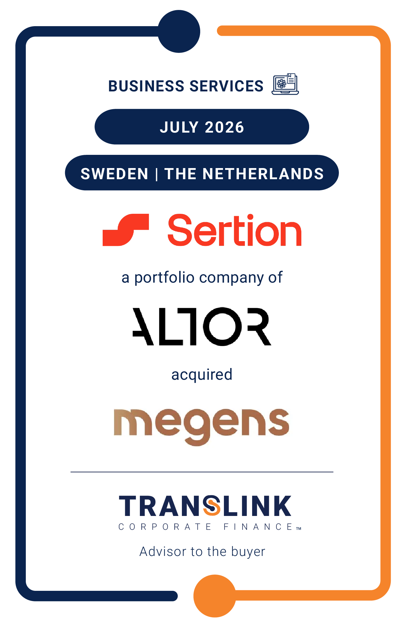 Translink Corporate Finance advised Sertion in the acquisition of Megens