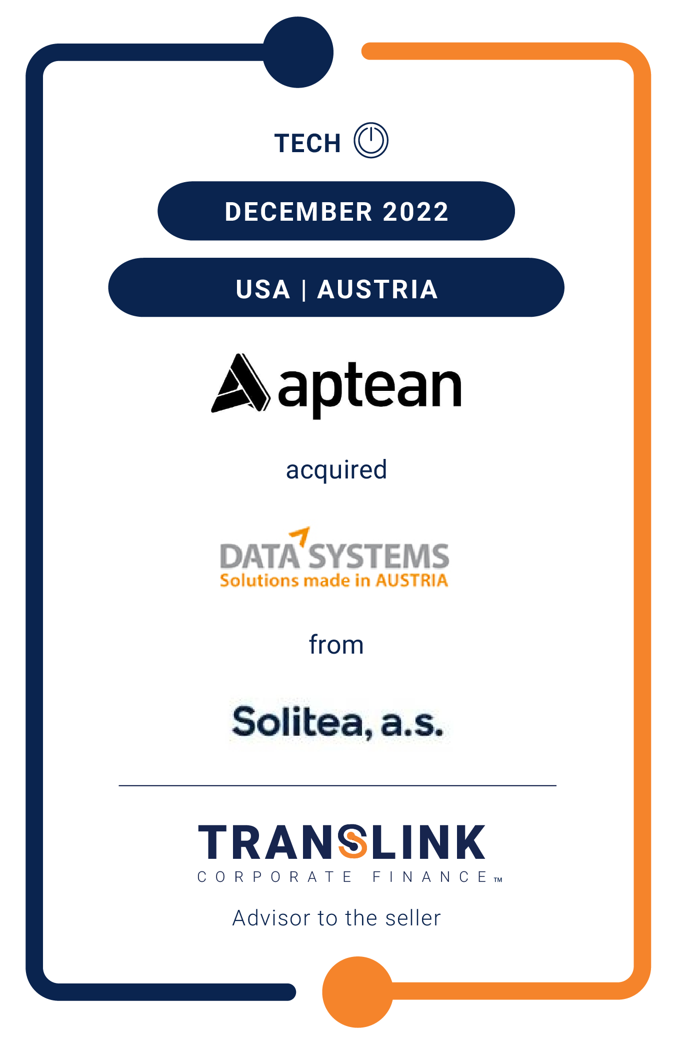 Translink Corporate Finance advised Solitea, a.s. on the sale of JET ERP Betriebsgesellschaft mbH (“Data Systems Austria”) to Aptean