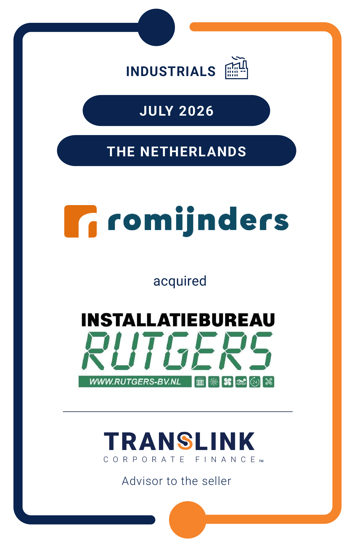 Translink Corporate Finance advised Installatiebureau Rutgers on its sale to Romijnders