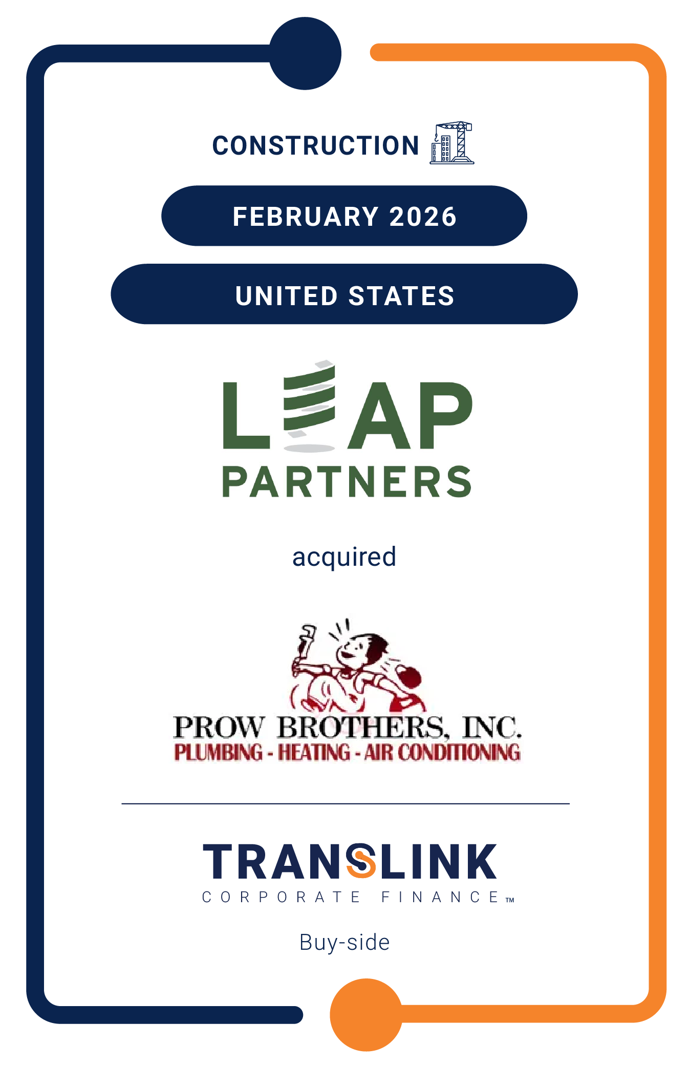Translink Corporate Finance’s US partner, Dinan & Company initiated the acquisition of Prow Brothers, Inc. by Leap Partners