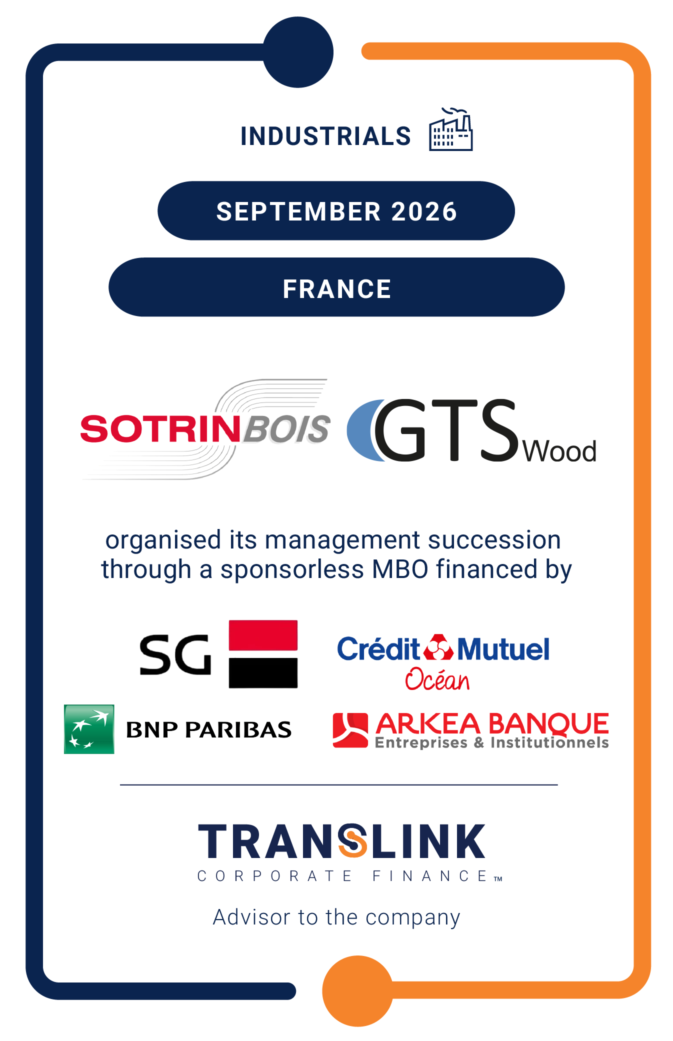 Translink Corporate Finance advised on the transfer of the Sotrinbois-GTSWood Group to its management team through a sponsorless MBO