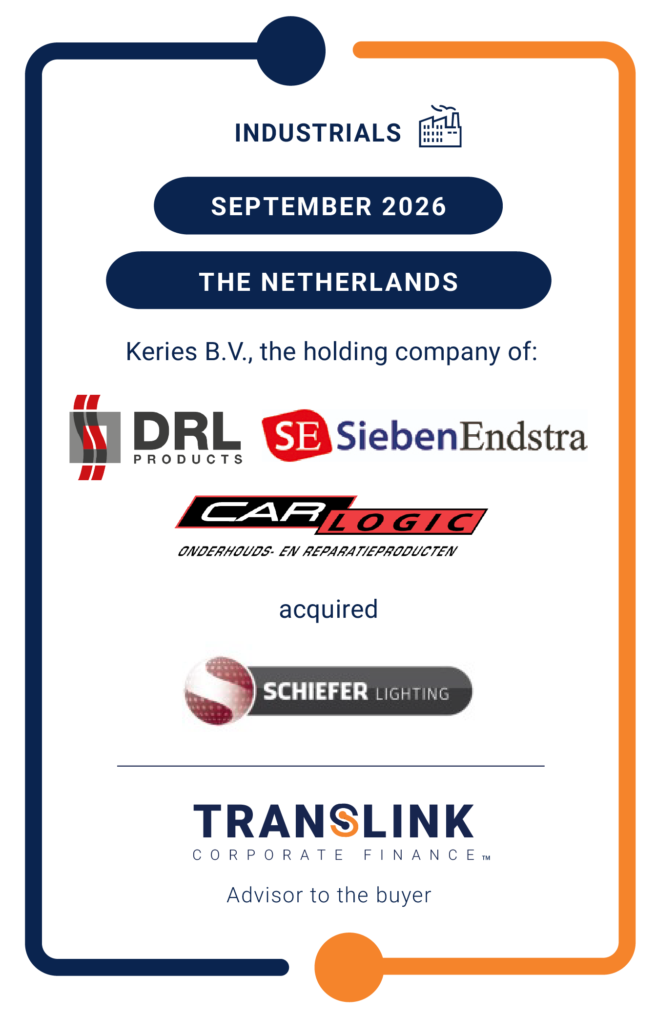 Translink Corporate Finance advised Keries B.V. on is acquisition of Schiefer Lighting